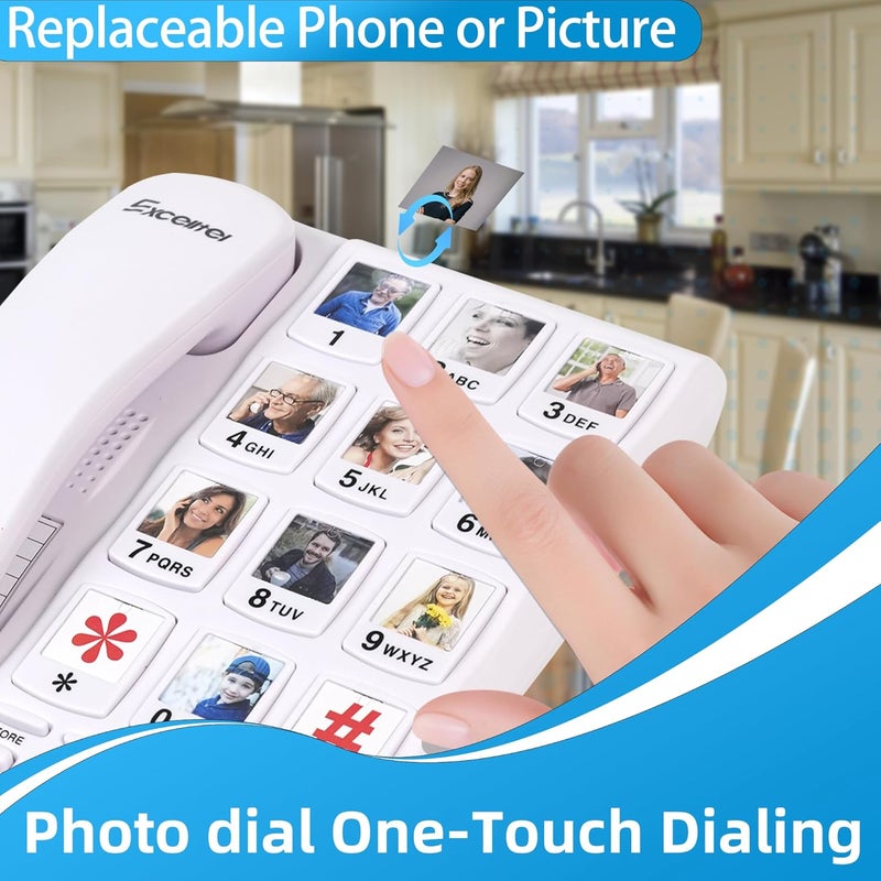 Excelltel Big Button Phone for Seniors, Corded Landline Telephone with 10 Picture Keys, Phones for Elderly,One-Touch Dialling,Suitable People with Vision Disorders/Hearing Damage (EX-LD-828-01) - Image 3